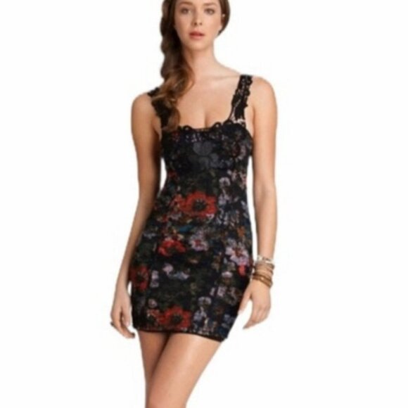 Free People Knockout bodycon black red floral lace crochet strap mini dress SP - Picture 10 of 16